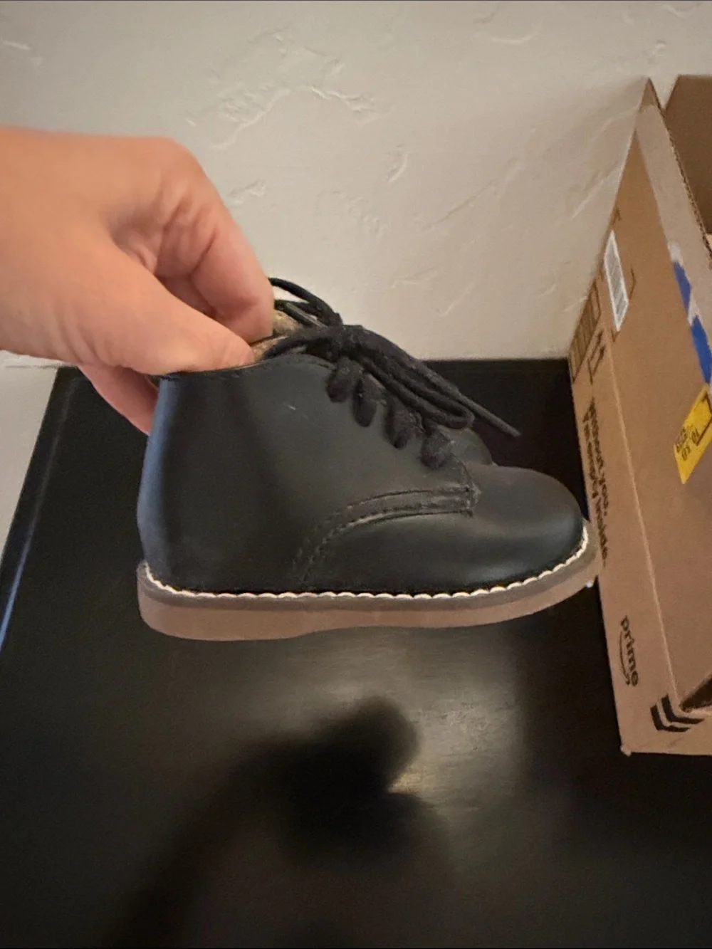 Footmates Black Leather Kids Lace-Up Shoes